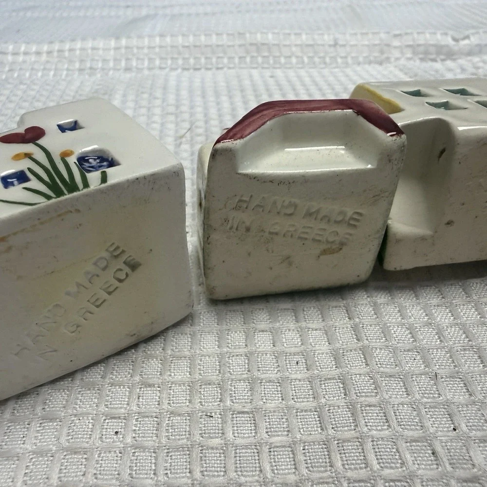 4 Vintage Ceramic Greek Islands Villa House Churches Figurines Handmade Greece
